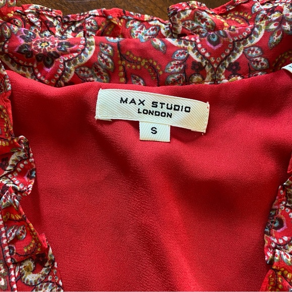 Max Studio Tiered Floral Midi Dress Small Red Tiered Ruffle Paisley Empire S - Picture 6 of 14